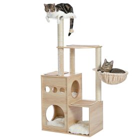 Modern Luxury Cat Tree Wooden Multi-Level Cat Tower Cat Sky Castle With 2 Cozy Condos, Cozy Perch